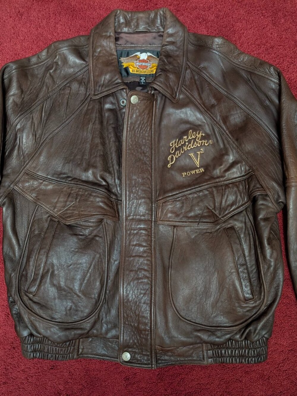 Harley-Davidson 'V'- Power "Bomber" Style Leather Jacket ---- Large Size
